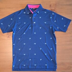 FootJoy Navy Polo with Pink Inner Collar and Light Blue Print